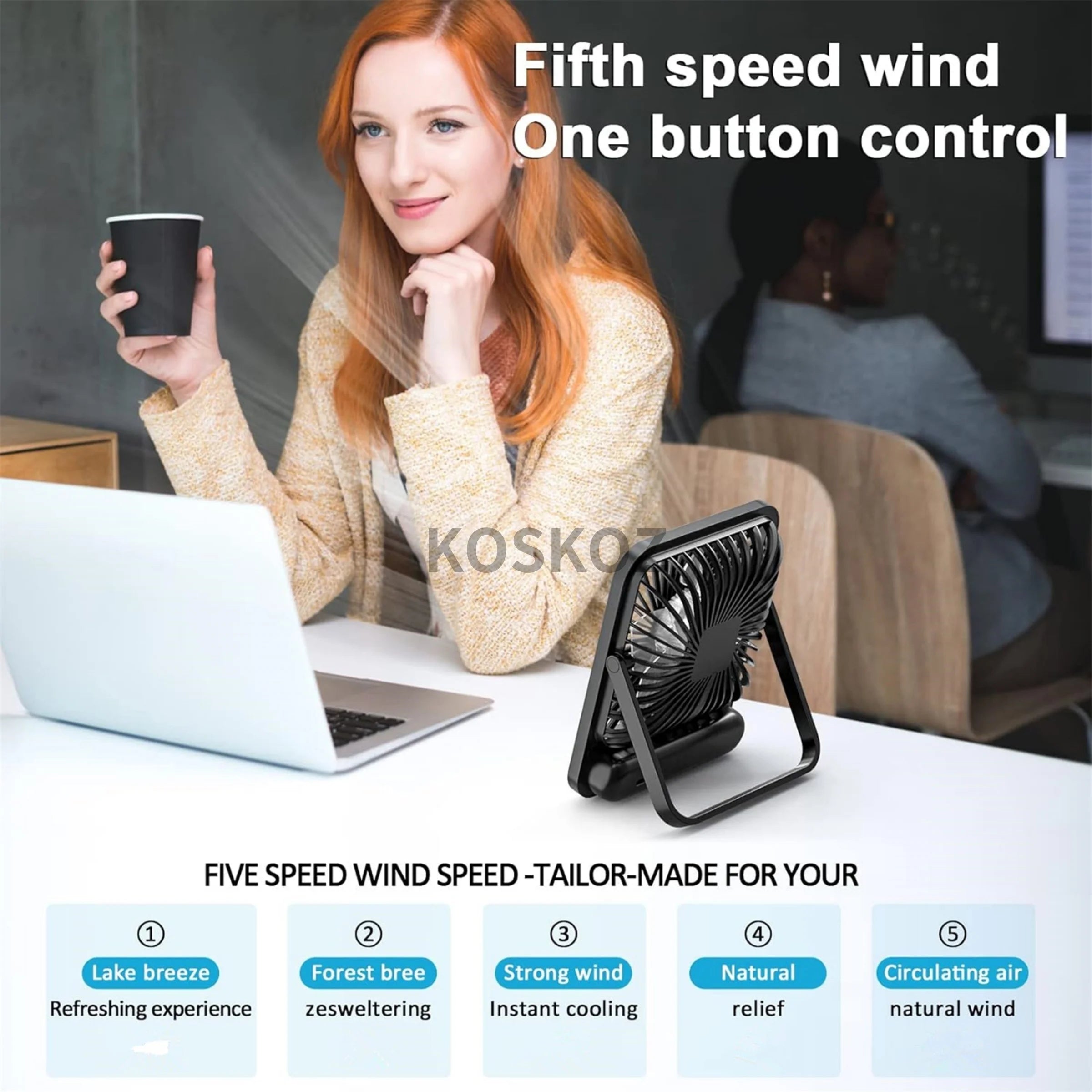 180° Folding USB Desk Fan | 5-Speed Rechargeable with Power Display