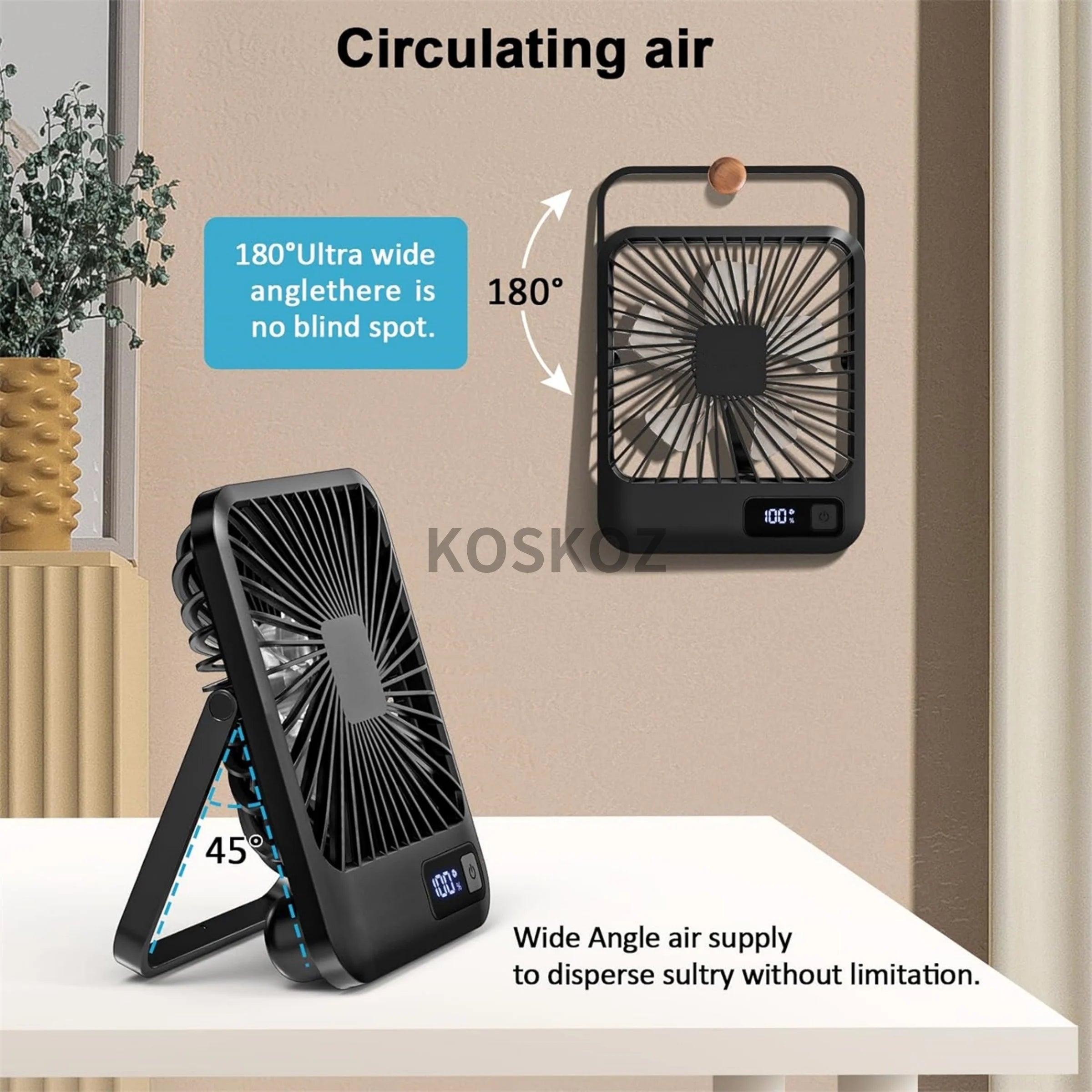 180° Folding USB Desk Fan | 5-Speed Rechargeable with Power Display