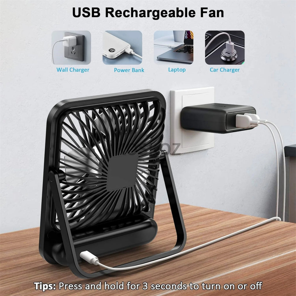180° Folding USB Desk Fan | 5-Speed Rechargeable with Power Display