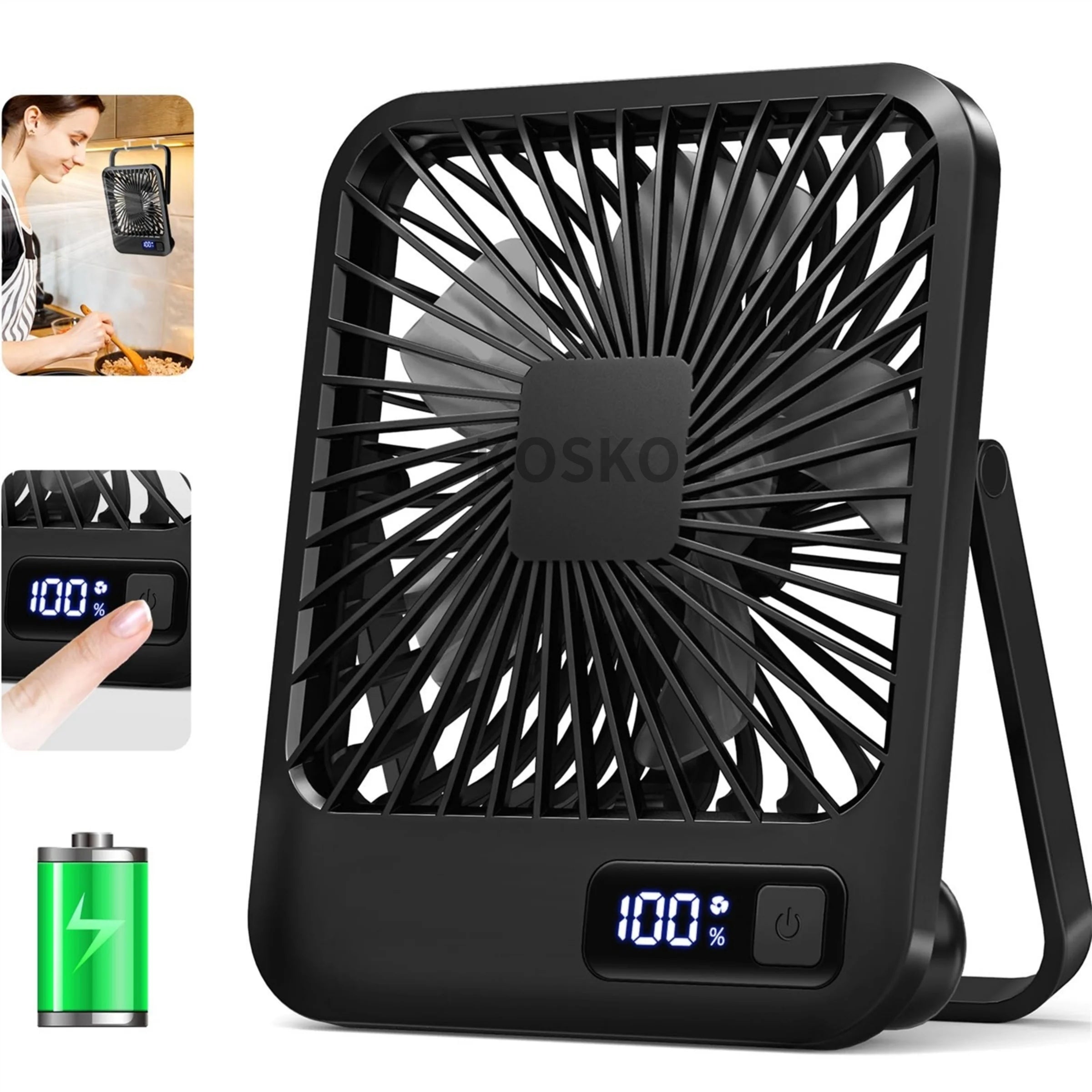 180° Folding USB Desk Fan | 5-Speed Rechargeable with Power Display