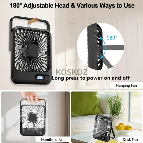 180° Folding USB Desk Fan | 5-Speed Rechargeable with Power Display