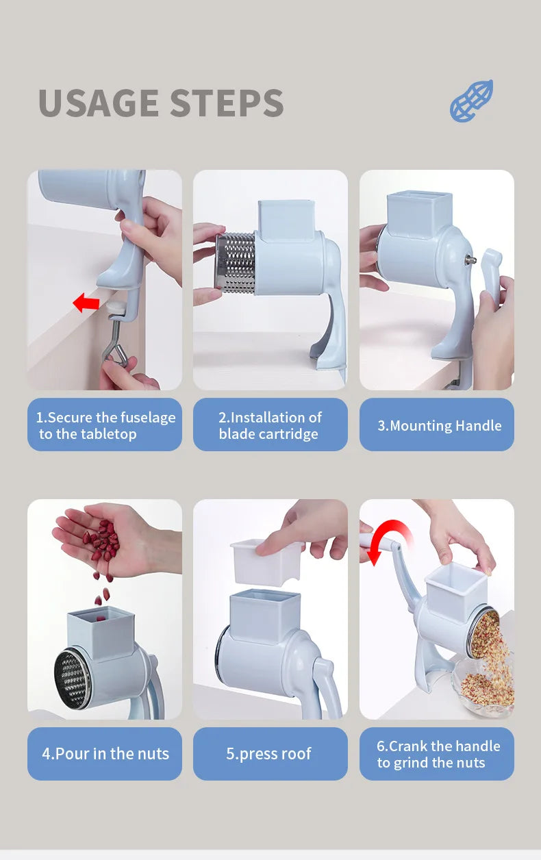 Rotary Vegetable Grater & Slicer | Fruit Shredder & Cheese Chopper Kitchen Tool