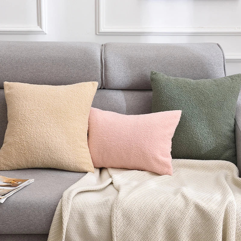 Cozy Faux Fur Teddy Cushion Cover | Nordic Plush Pillow for Sofa