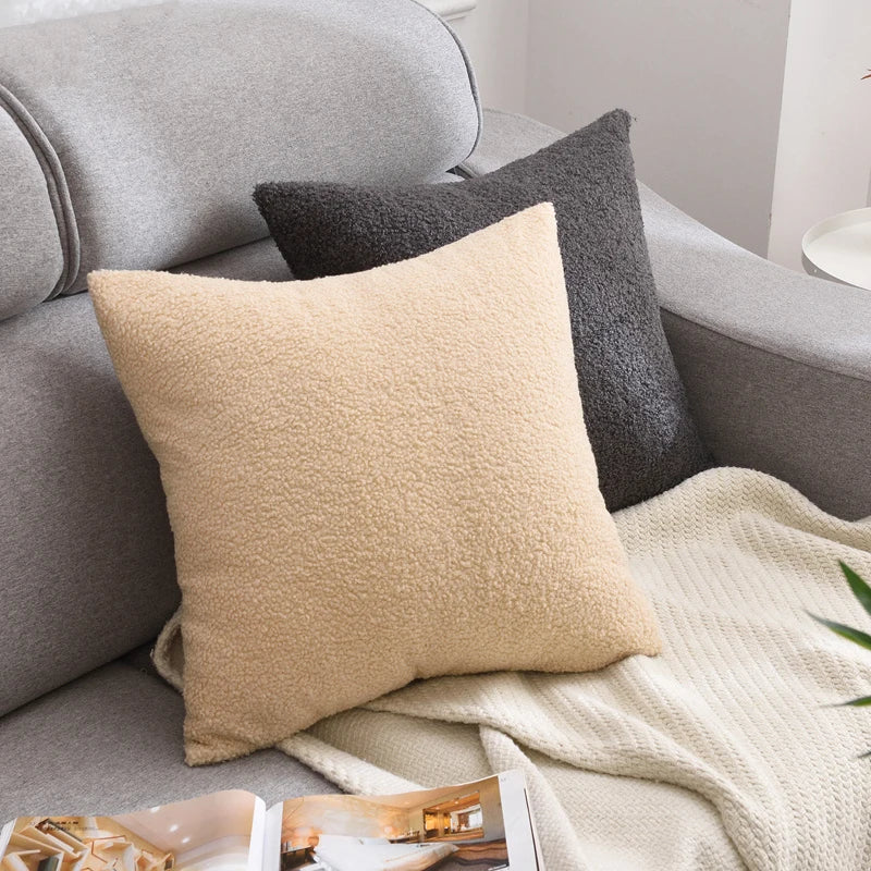 Cozy Faux Fur Teddy Cushion Cover | Nordic Plush Pillow for Sofa