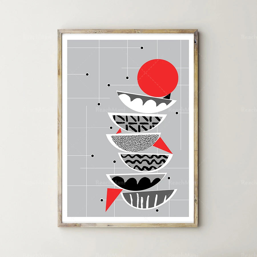 Minimalist Scandi Wall Art — Gallery Print in Gray, Black & Red