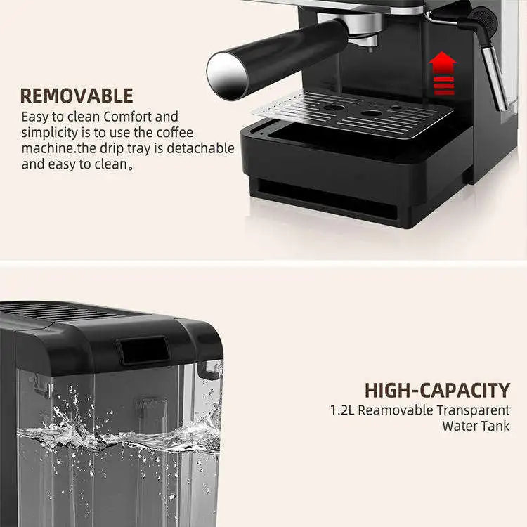 Modern 2-in-1 20Bar Touch Screen Semi-Automatic Electric Espresso Coffee Maker Smart Multifunction Italian Stainless Steel
