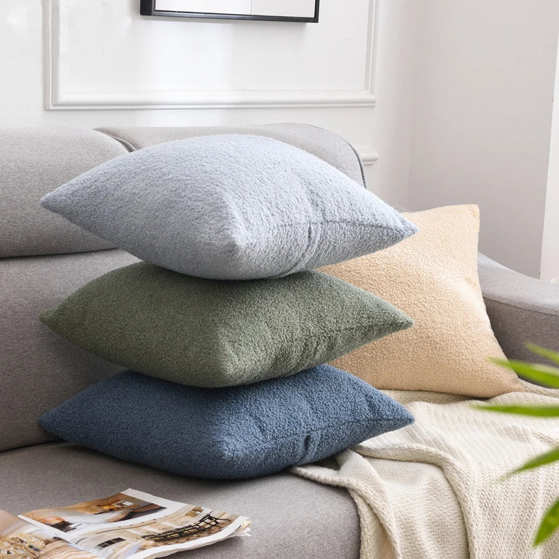 Cozy Faux Fur Teddy Cushion Cover | Nordic Plush Pillow for Sofa
