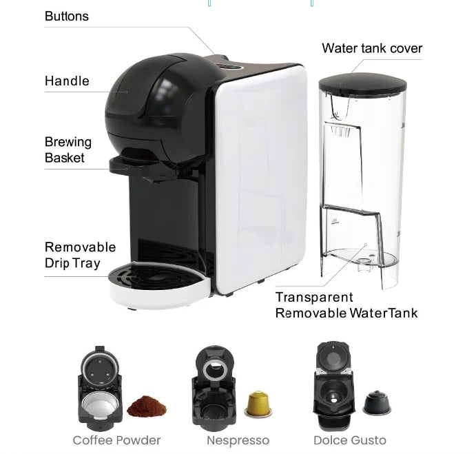 Premium Coffee Maker 3 in 1 Automatic Coffee Machine Maker With Multi Capsule System
