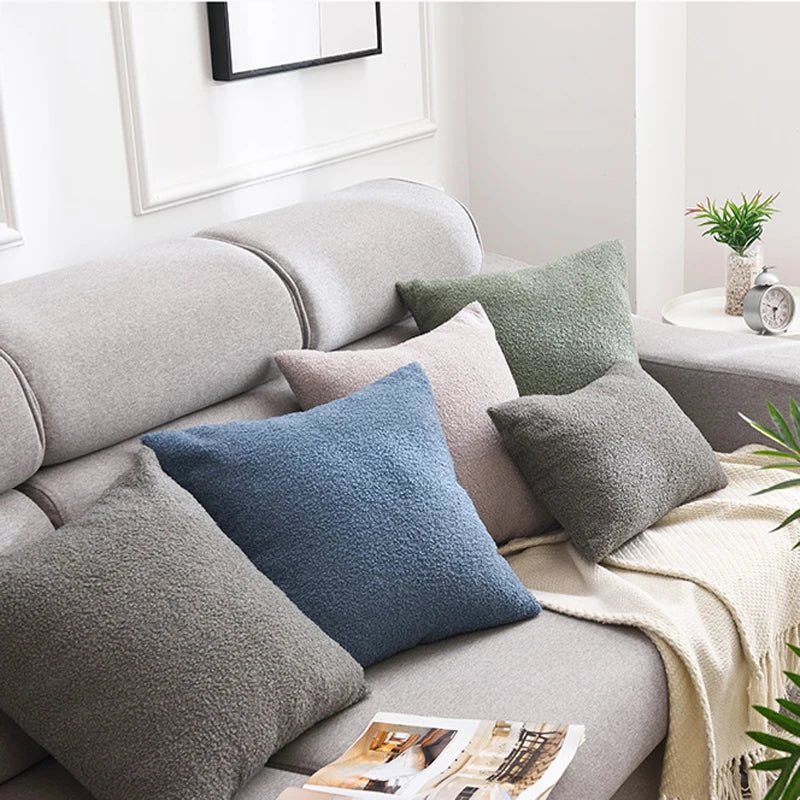 Cozy Faux Fur Teddy Cushion Cover | Nordic Plush Pillow for Sofa