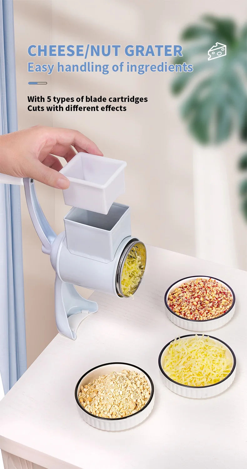 Rotary Vegetable Grater & Slicer | Fruit Shredder & Cheese Chopper Kitchen Tool