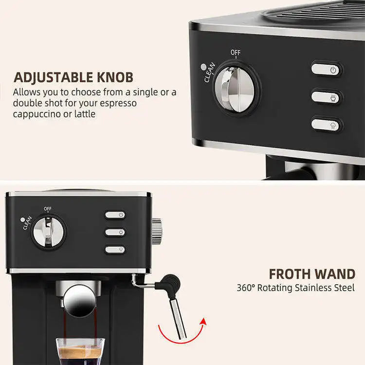 Modern 2-in-1 20Bar Touch Screen Semi-Automatic Electric Espresso Coffee Maker Smart Multifunction Italian Stainless Steel
