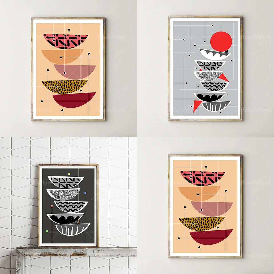 Minimalist Scandi Wall Art — Gallery Print in Gray, Black & Red