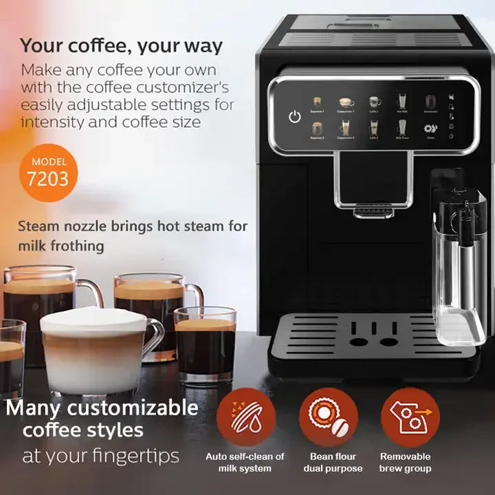 15 Bar Super Automatic Espresso Machine, 120V Smart Coffee Maker with Grinder & Milk Frother, Touch Screen, 1.5L Tank, Silver