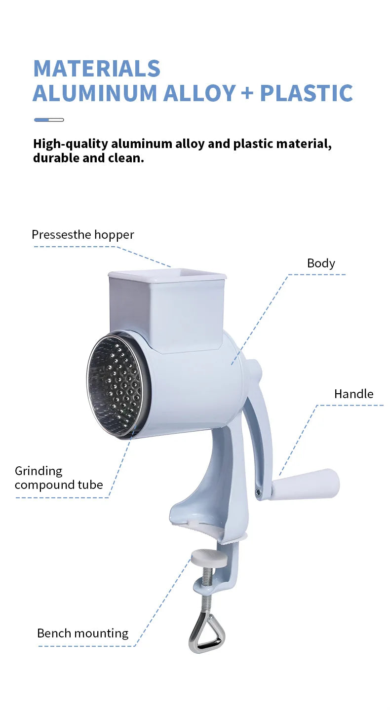 Rotary Vegetable Grater & Slicer | Fruit Shredder & Cheese Chopper Kitchen Tool