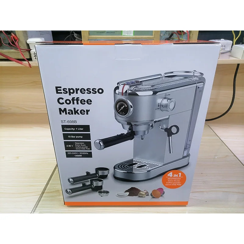 Professional Espresso Machine | 4-in-1 Coffee Maker with Milk Frother & Steam Wand