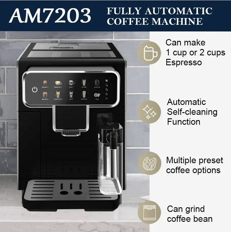 15 Bar Super Automatic Espresso Machine, 120V Smart Coffee Maker with Grinder & Milk Frother, Touch Screen, 1.5L Tank, Silver