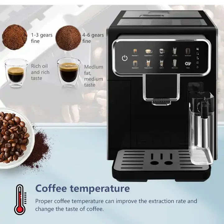 15 Bar Super Automatic Espresso Machine, 120V Smart Coffee Maker with Grinder & Milk Frother, Touch Screen, 1.5L Tank, Silver