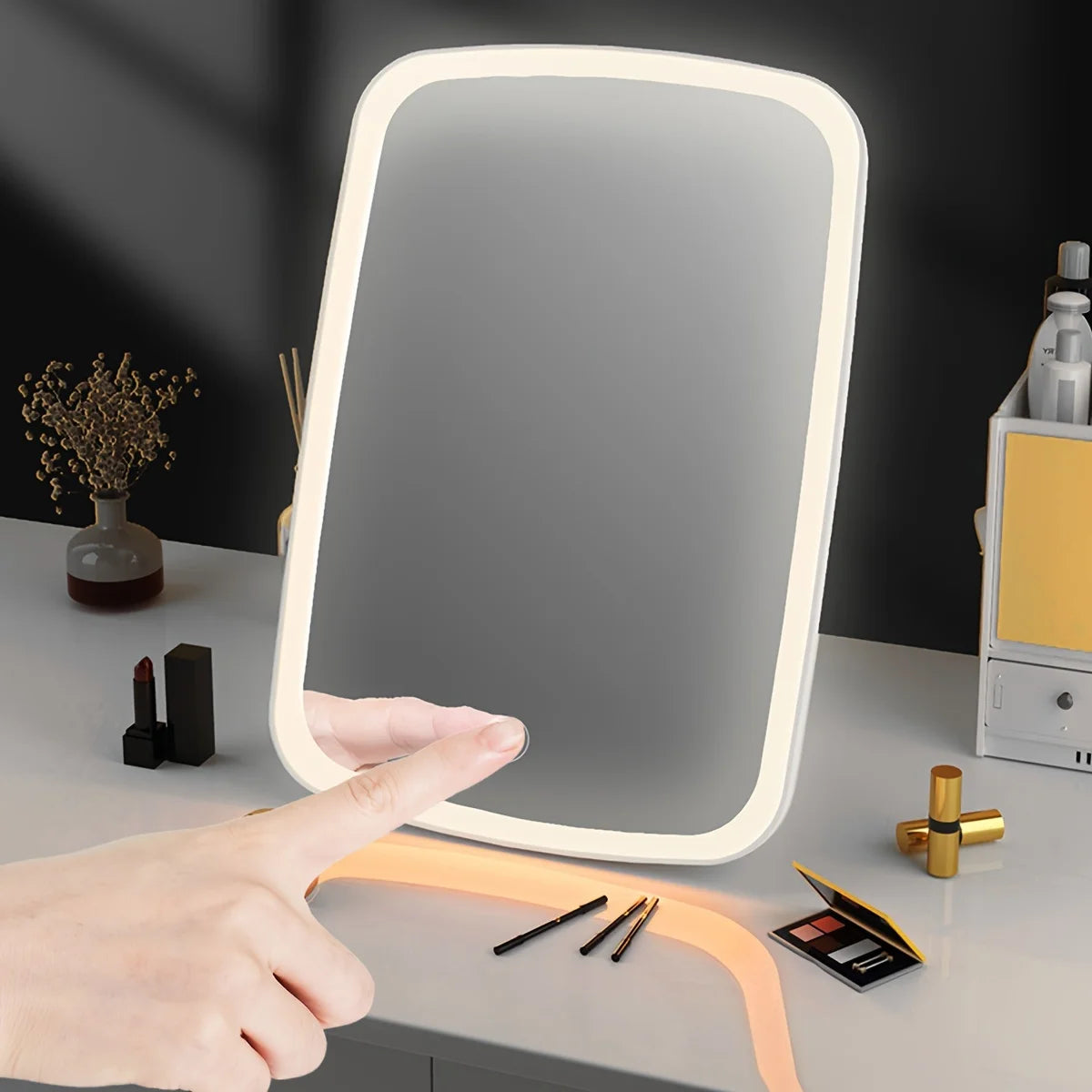 LED Folding Makeup Mirror | 3-Color Touch Sensor with USB Charging
