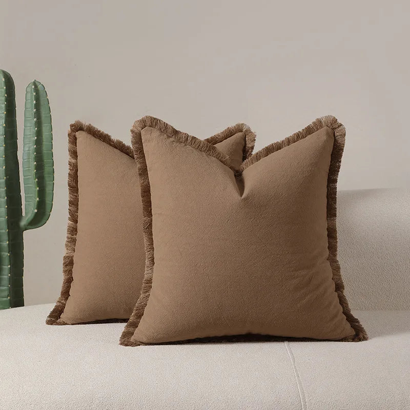 Cotton Tassel Pillow Cover | Solid Color Boho Cushion 45x45cm