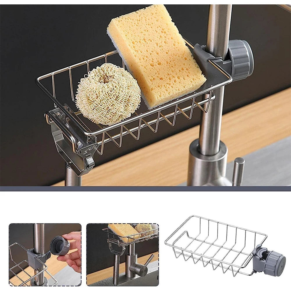 Kitchen Sink Organizer Rack | Sponge, Soap & Towel Drainer Shelf