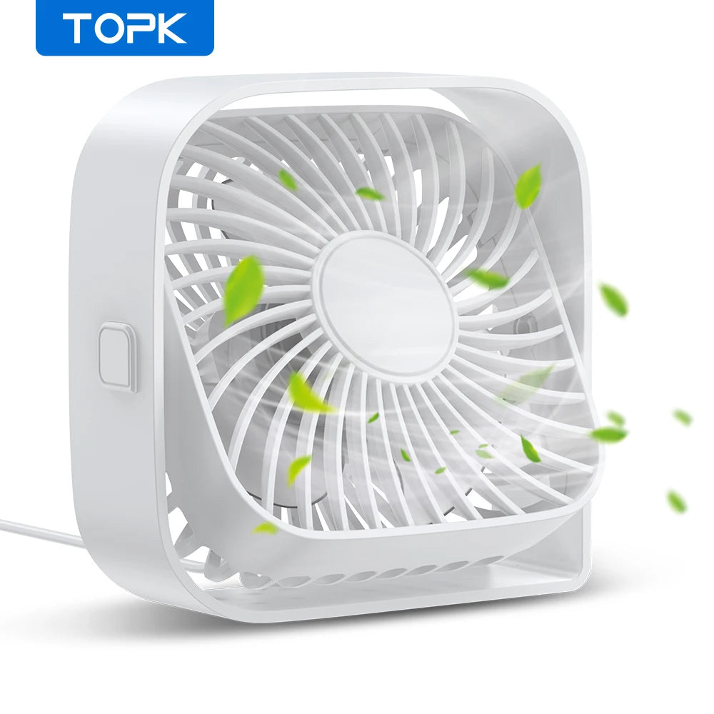 TOPK Mini Portable Fan | 360° Rotatable 3-Speed USB Desk Fan