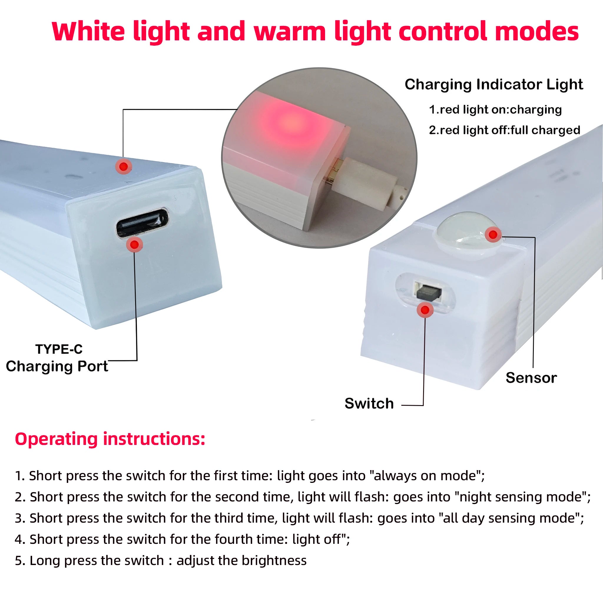 Wireless Rechargeable LED Night Light — Motion Sensor, 3 Lighting Modes