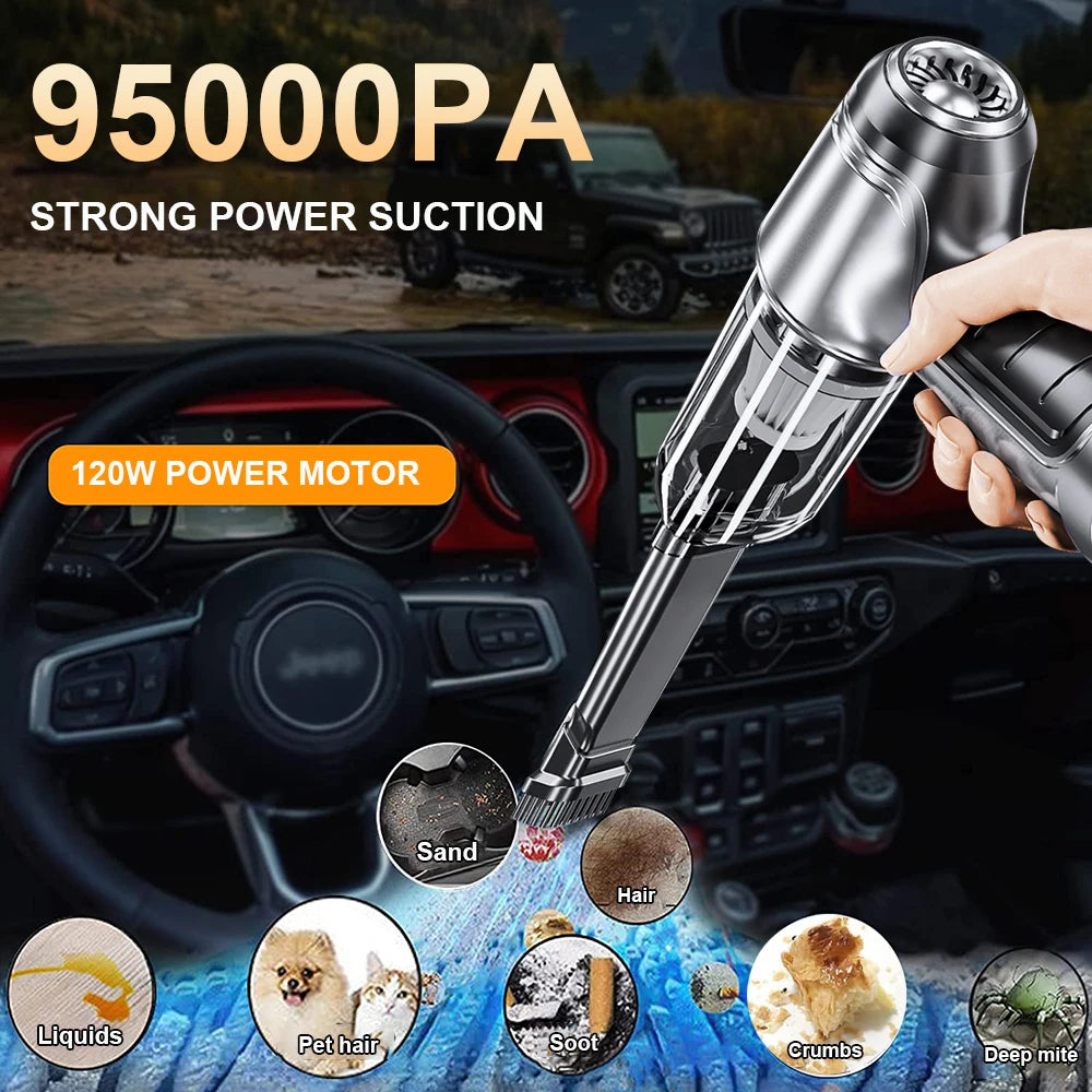 Wireless Car Vacuum Cleaner | 95000PA Strong Suction & High-Power Blower