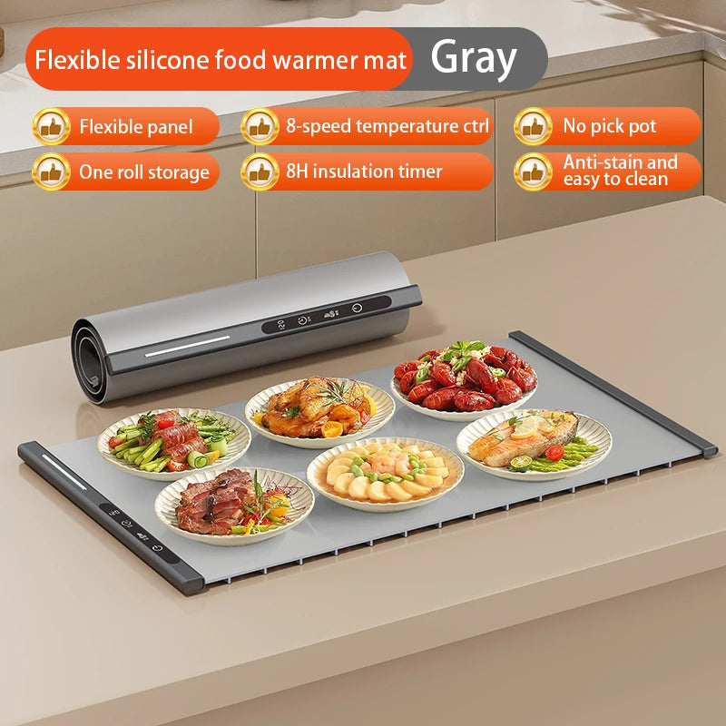 Flexible Silicone Food Warmer Mat | Foldable Electric Warming Tray & Cutting Board