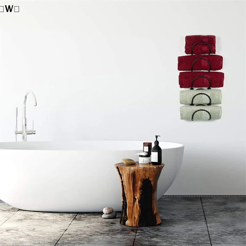 Curved Wrought Iron Towel Rack — Bathroom Wall Organizer