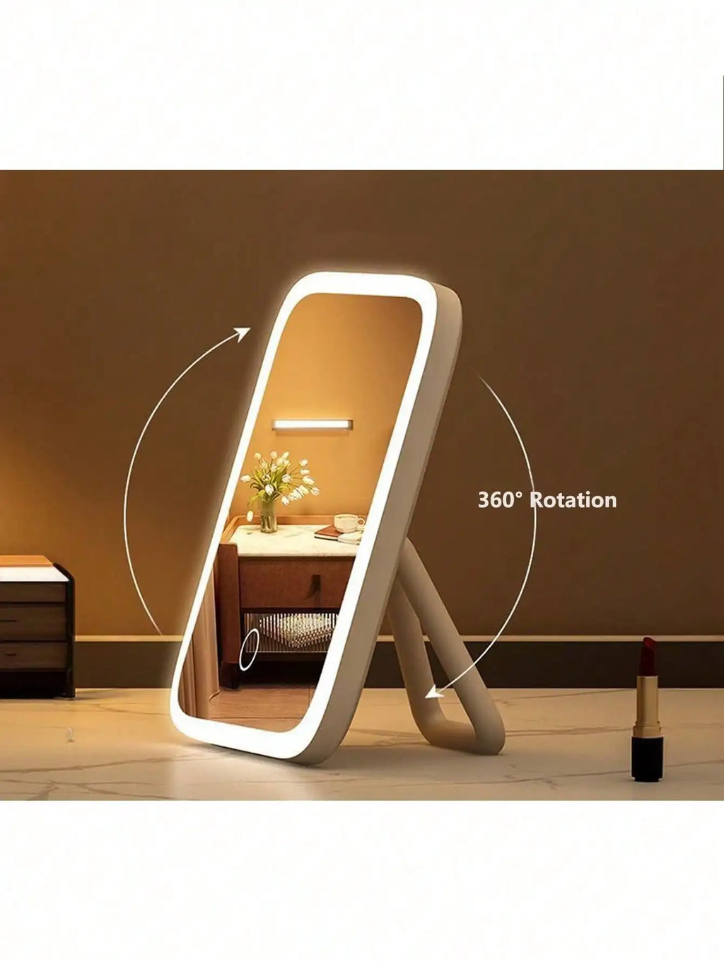 360° Rotatable LED Vanity Mirror | 3-Color Touch Control USB Tabletop Mirror