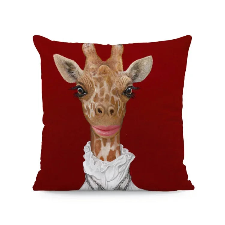 Dog & Deer Elk Cushion Cover | Elegant Nature-Inspired Sofa Pillow