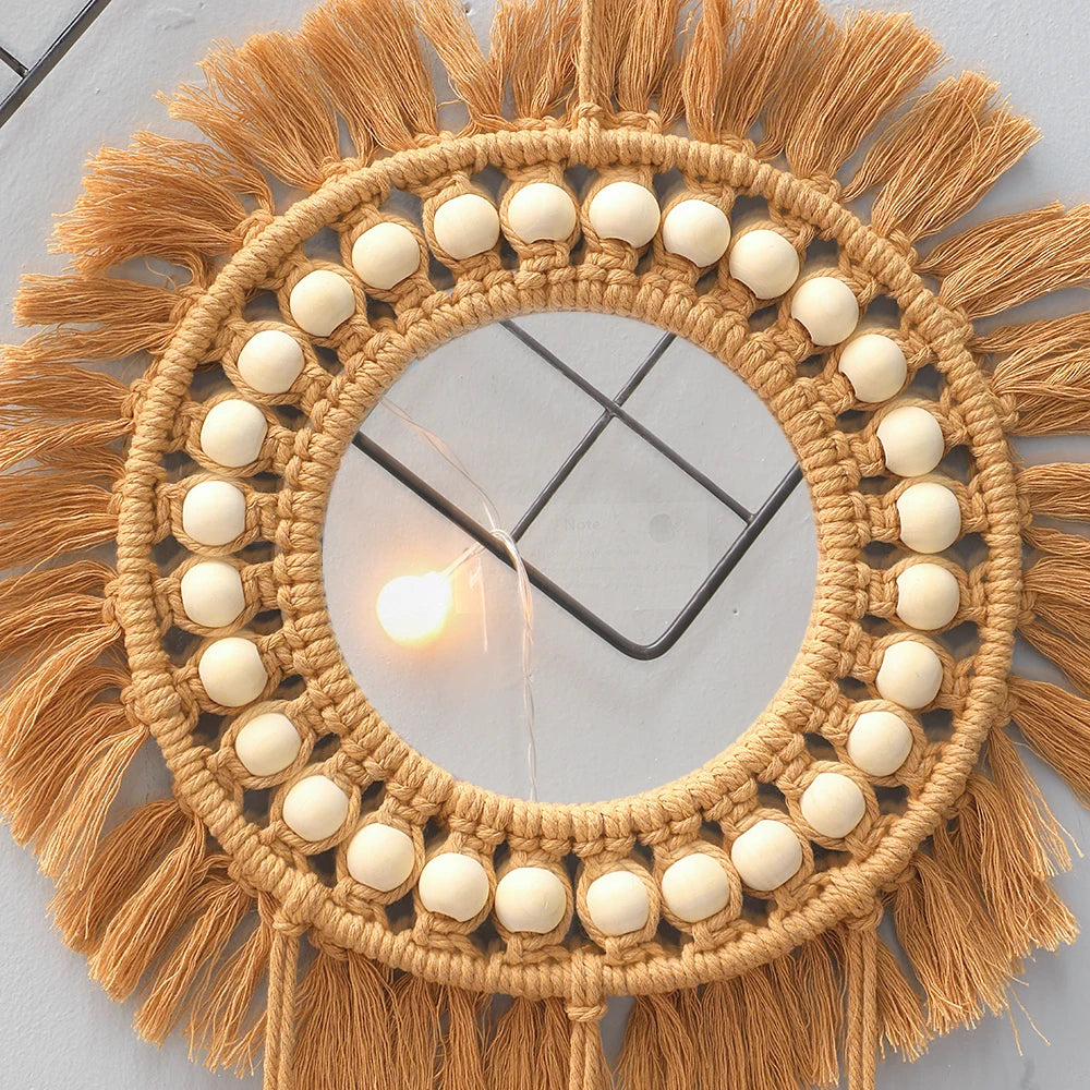 Bohemian Macrame Round Wall Mirror — Hand-Woven Cotton Cord