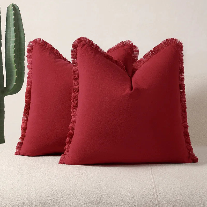 Cotton Tassel Pillow Cover | Solid Color Boho Cushion 45x45cm