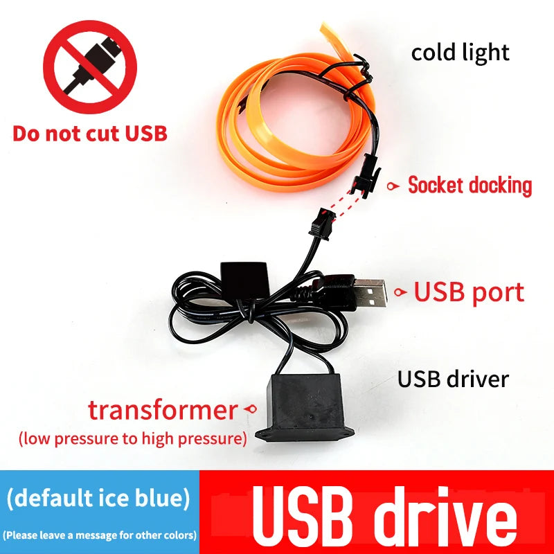 5m Car Interior Atmosphere LED Strip | USB Flexible Ambient Light for Auto Decor