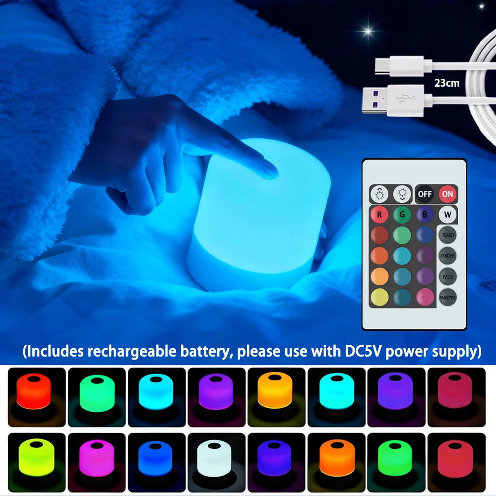 LED Night Light — Dimmable, Rechargeable or Plug-In with Optional Remote