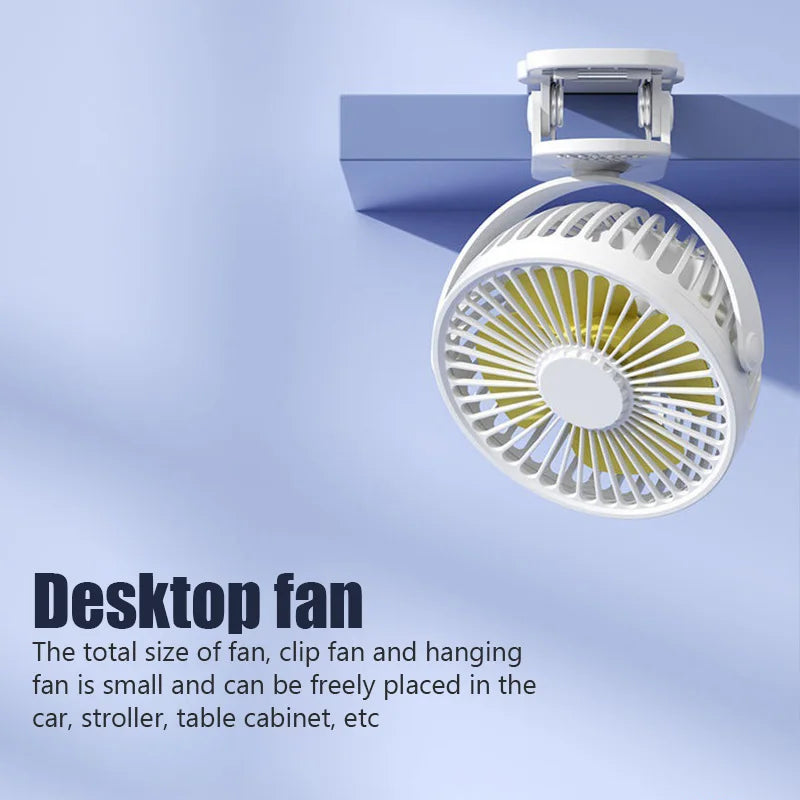 USB Clip-On Fan — 3-Speed Silent Cooling for Strollers, Desks & Outdoors