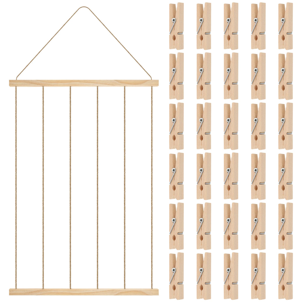 Wooden Photo Frame Collage — Gallery Wall Display with Clips