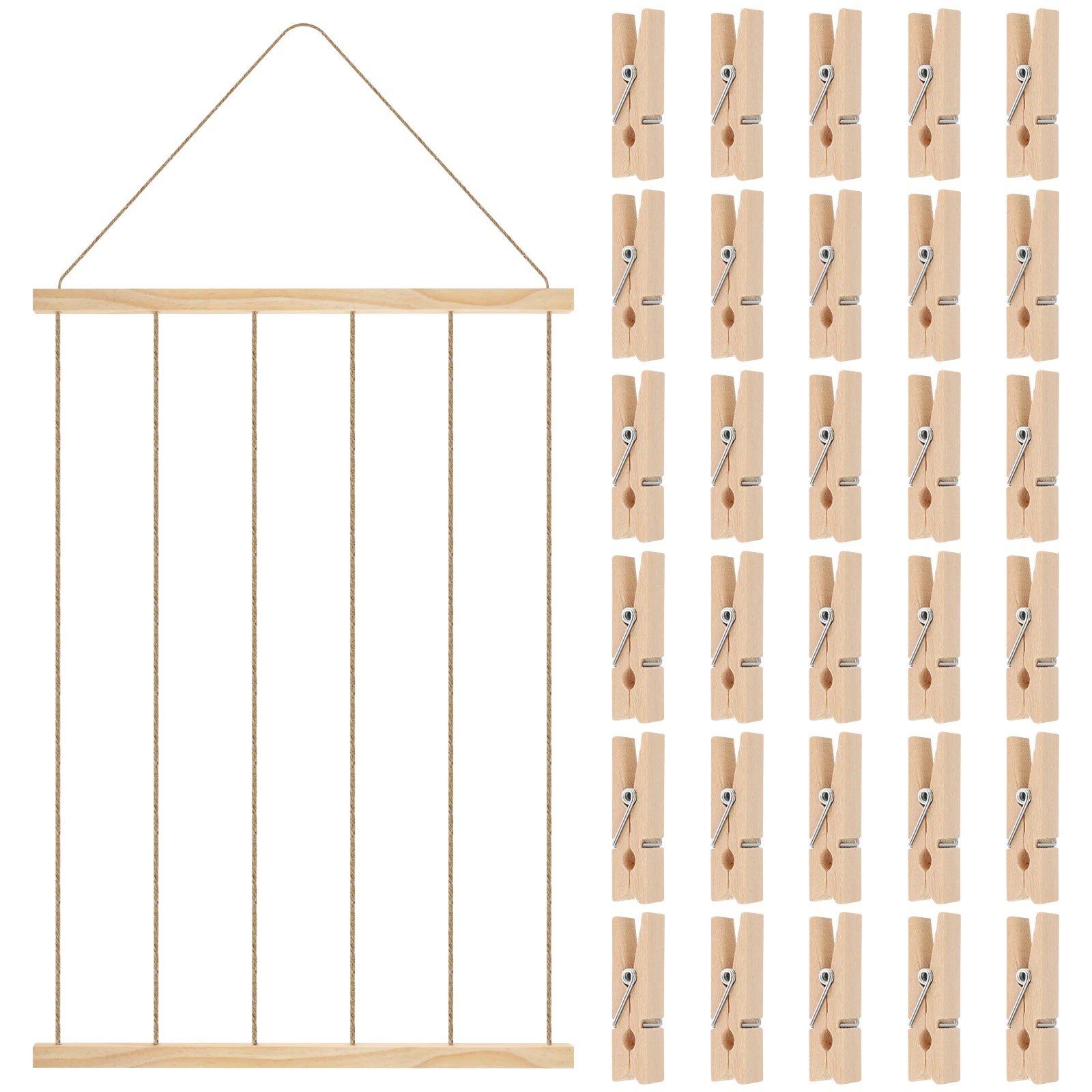 Wooden Photo Frame Collage — Gallery Wall Display with Clips