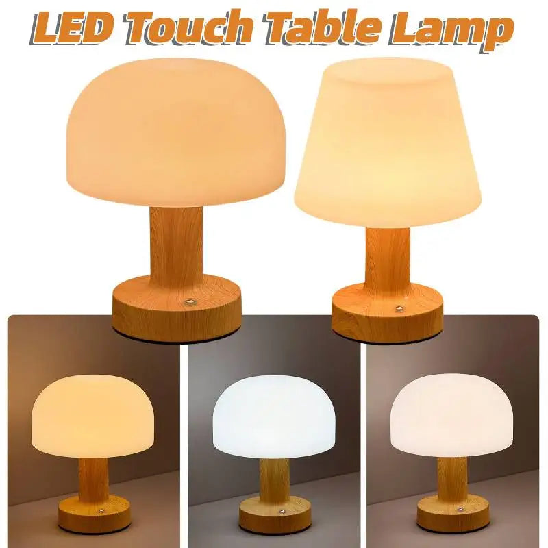 Mushroom LED Table Lamp — Retro Touch Control, 3-Colour Dimmable