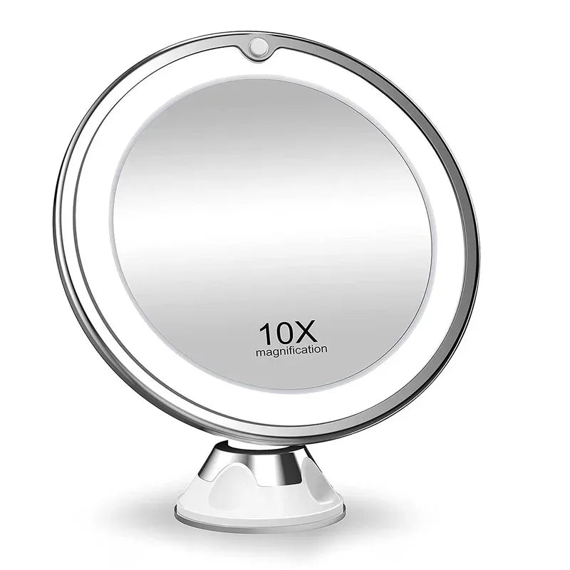 Round LED Makeup Mirror | 10X Magnifying Desktop Vanity Mirror with Light