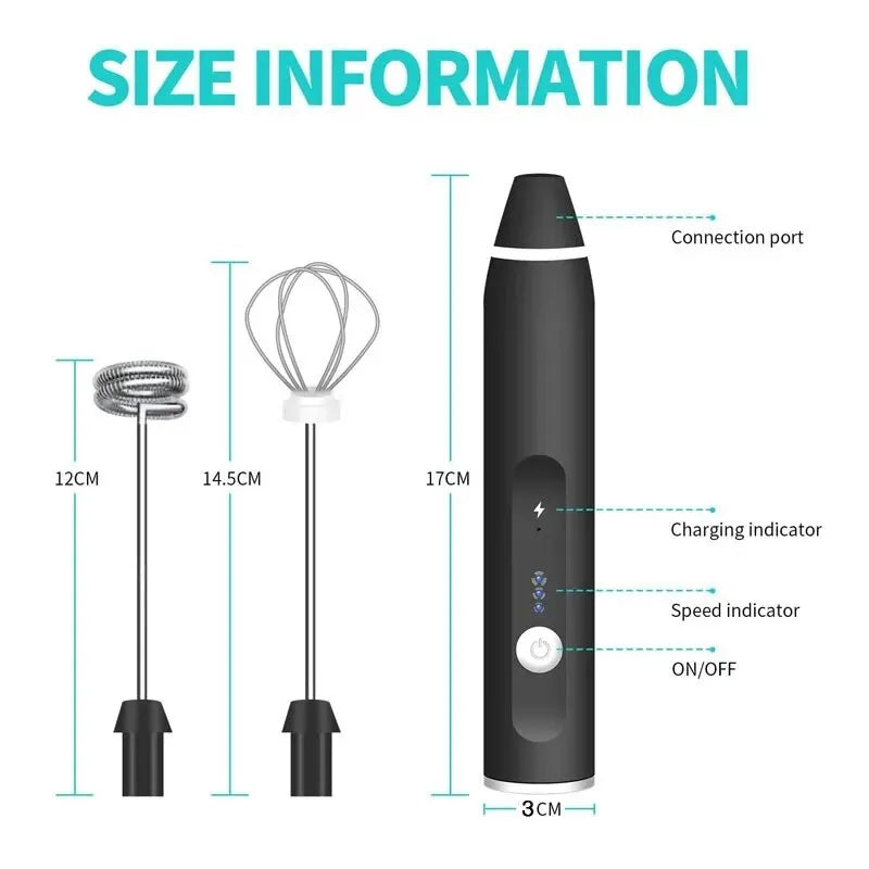 Portable Electric Milk Frother | USB Handheld Blender & Whisk