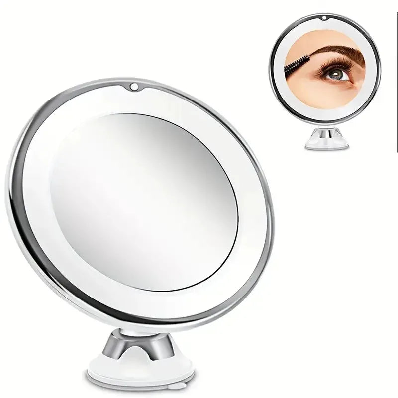 Round LED Makeup Mirror | 10X Magnifying Desktop Vanity Mirror with Light