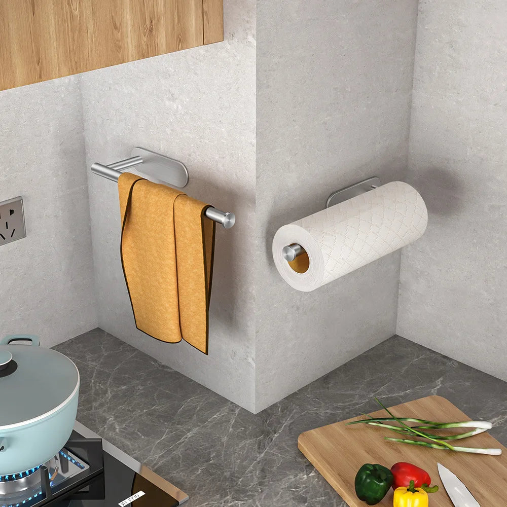 Adhesive Paper Towel Holder | Wall-Mount Tissue & Napkin Rack for Kitchen & Bathroom