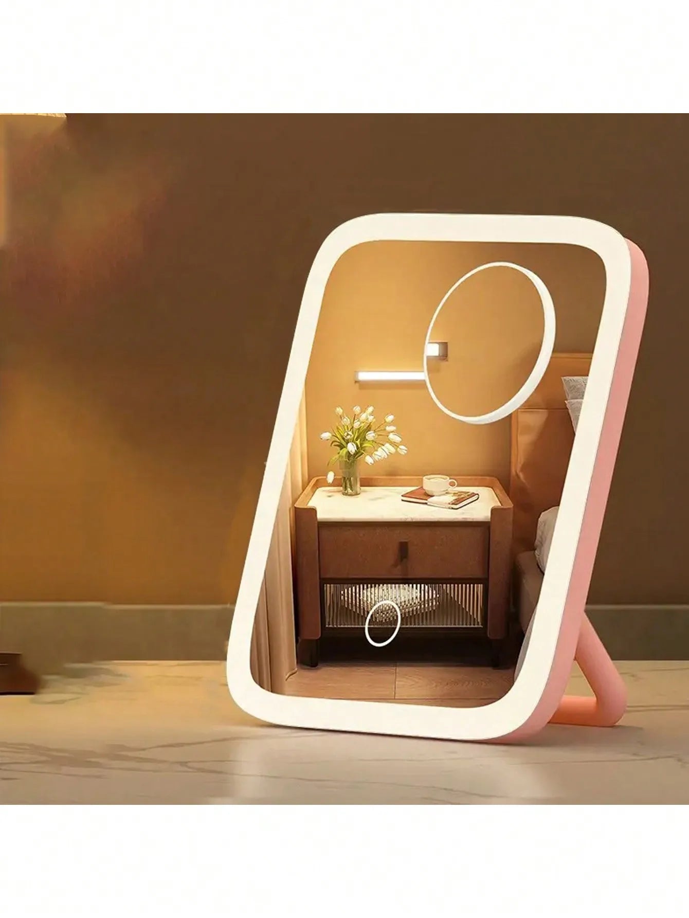 360° Rotatable LED Vanity Mirror | 3-Color Touch Control USB Tabletop Mirror