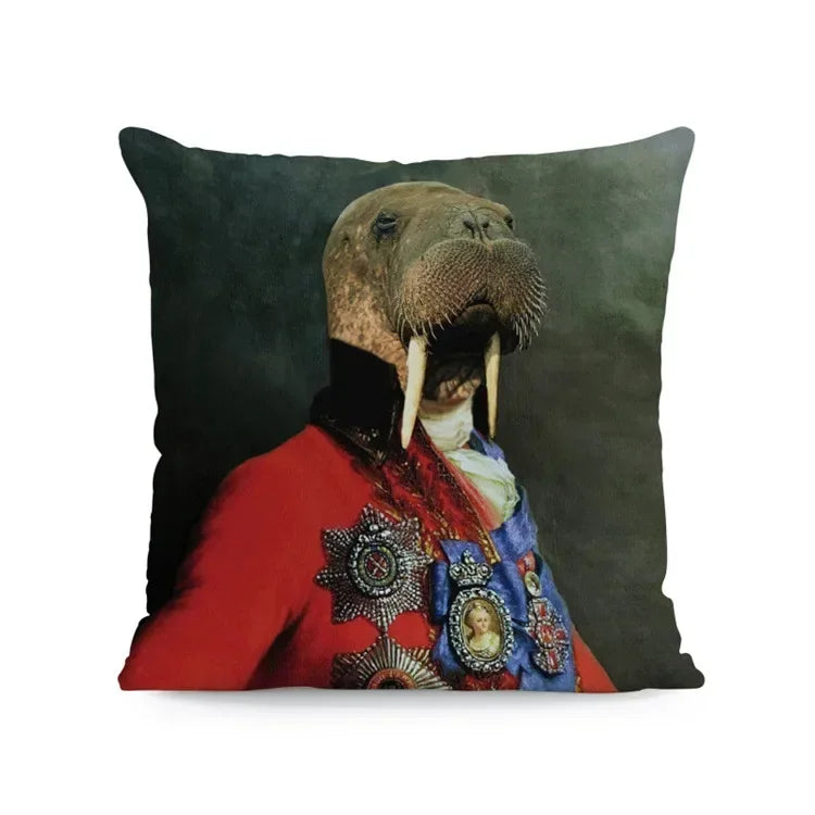 Dog & Deer Elk Cushion Cover | Elegant Nature-Inspired Sofa Pillow