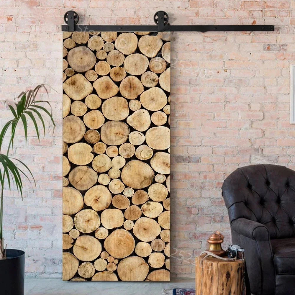 3D Wooden Pattern Door Sticker | Self-Adhesive PVC Vintage Oriental Full Door Wrap Mural