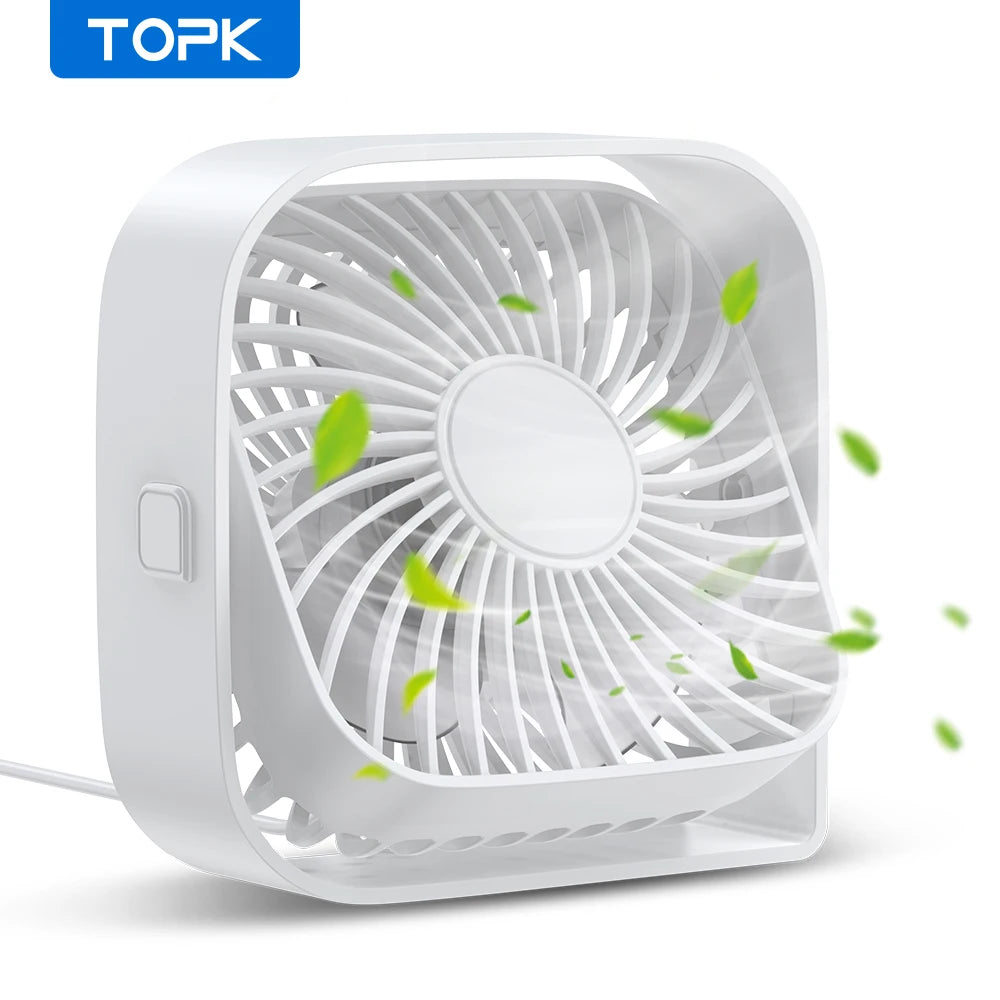 TOPK USB Desk Fan | 3-Speed Quiet Personal Cooling Fan for Home & Office