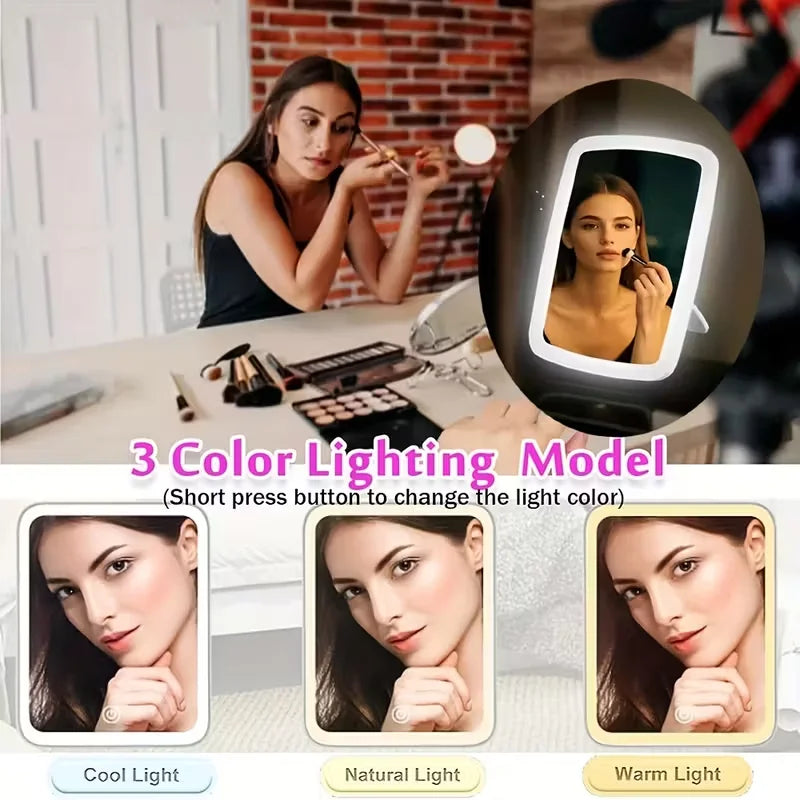 LED Vanity Mirror with Stand | Folding Compact Square Travel Makeup Mirror