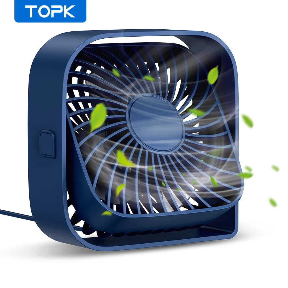 TOPK Mini Portable Fan | 360° Rotatable 3-Speed USB Desk Fan