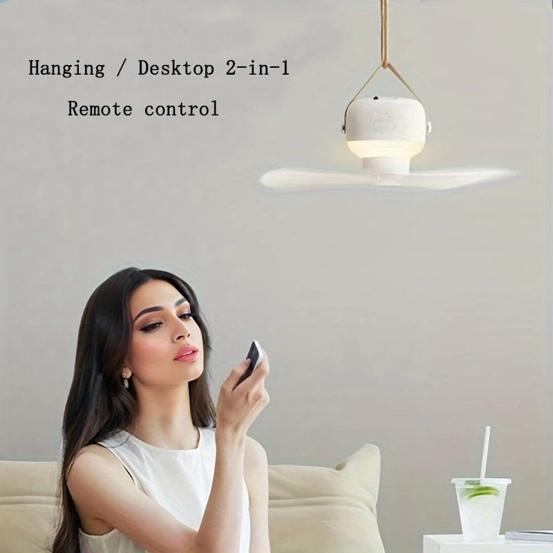 Rechargeable Ceiling Fan with Night Light — Remote Control, Adjustable Frame
